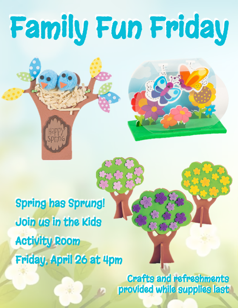 Flyer showing featured crafts for family event