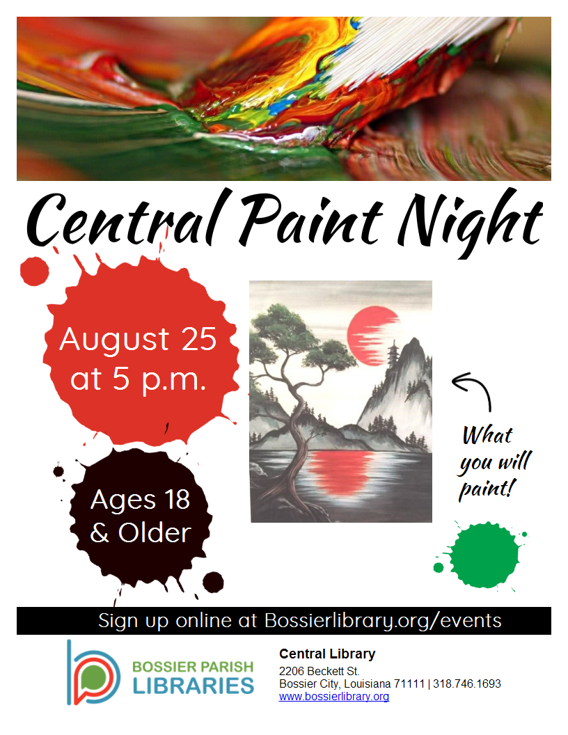 Paint Night. August 25 at 5 pm. Ages 18 and older. 