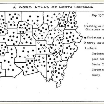 Map 1307 from “A Word Atlas of North Louisiana,” Ph.D. dissertation of Mary Lucile Pierce Folk, Louisiana State University, 1961