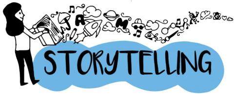 Objects flowing from book held by Storyteller