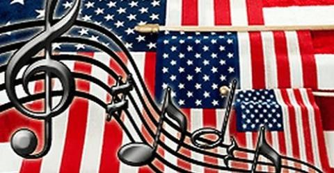 US flag with treble clef and music notes