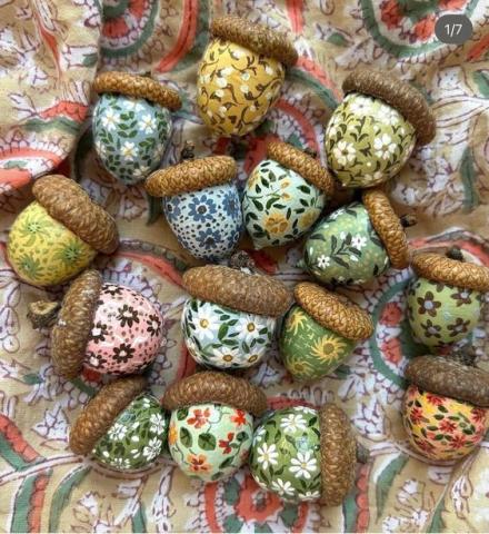 hand painted acorns with delicate designs