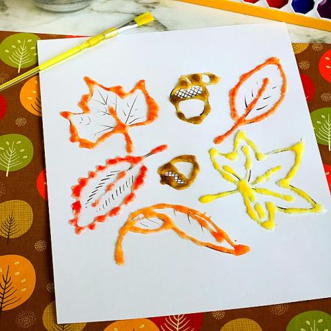 salt painted fall leaves