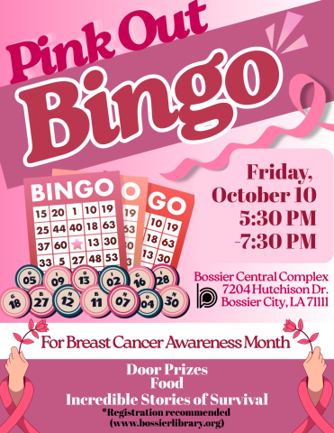 Pink Out Bingo. Friday, October 10th 5:30-7:30 PM. 