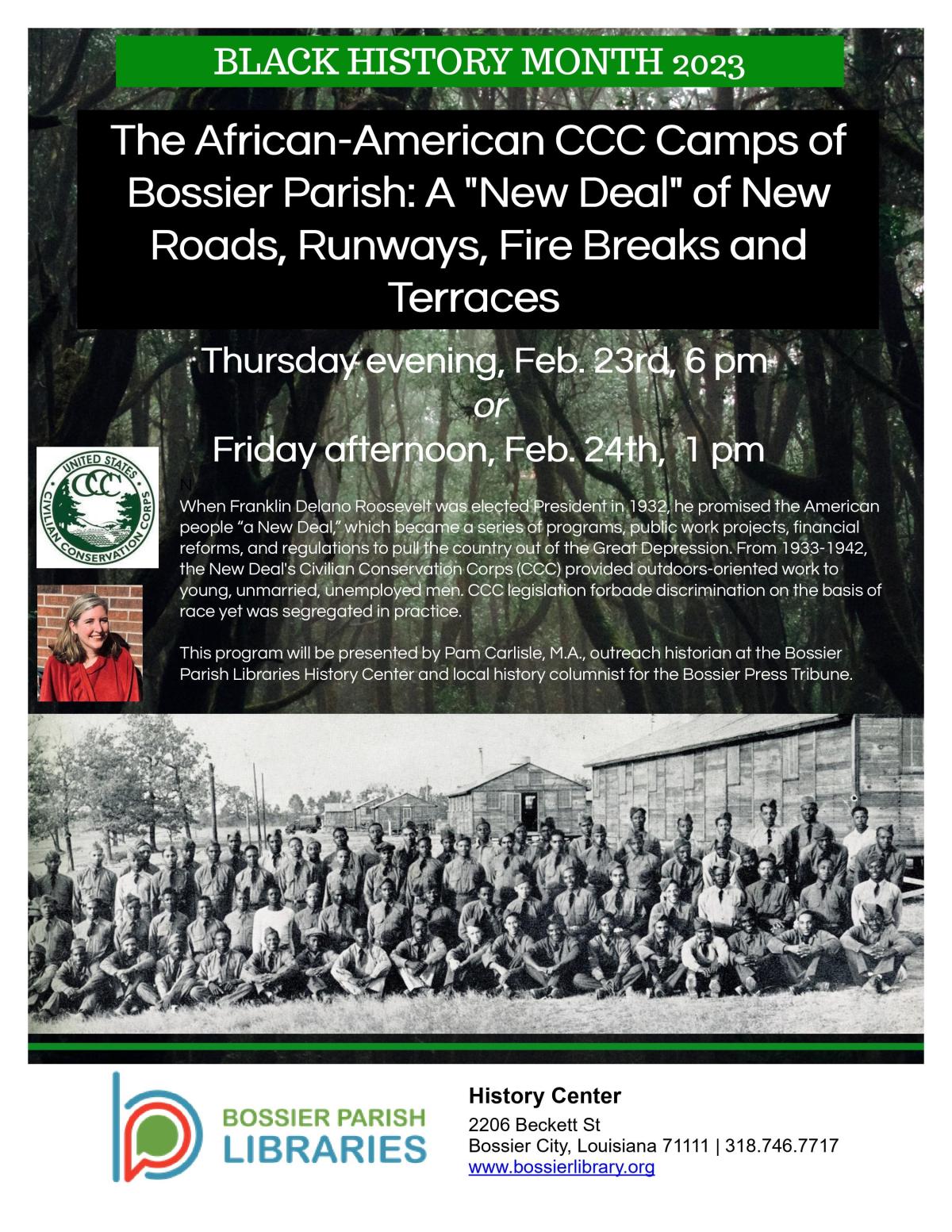 flyer with photo of CCC camp