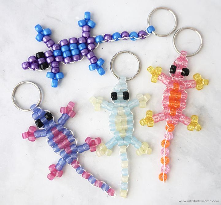Pony bead lizard keychains