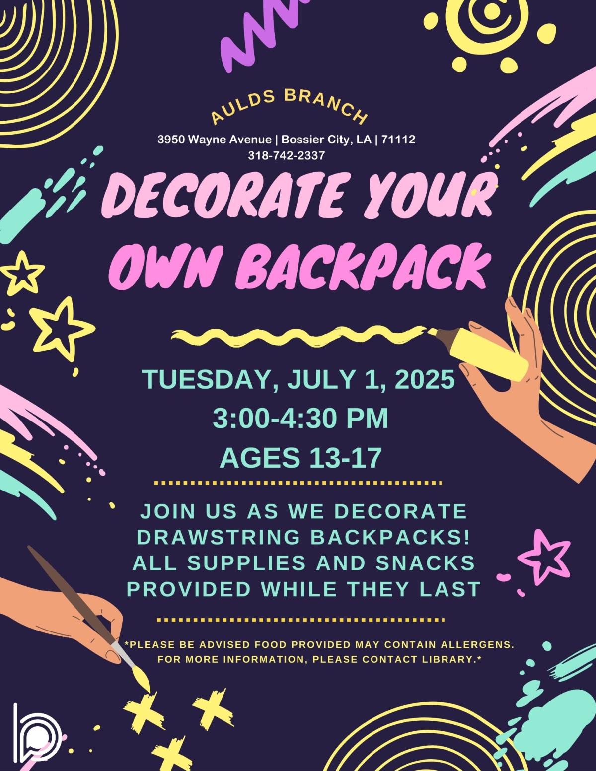 teens decorate your own backpack 2025