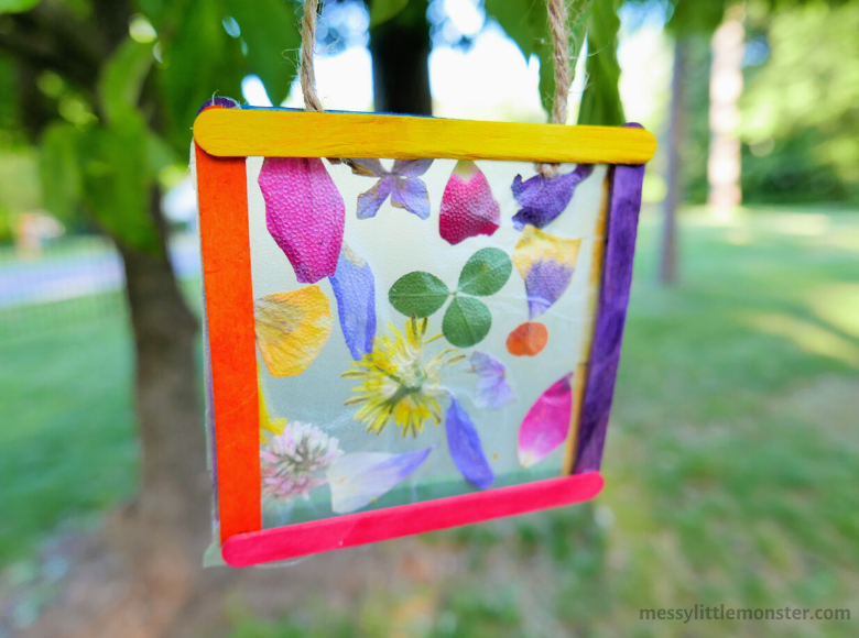 childs suncatcher with pressed flowers