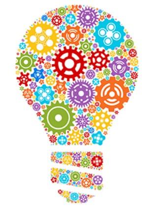 Lightbulb made up of colorful bolts and gears