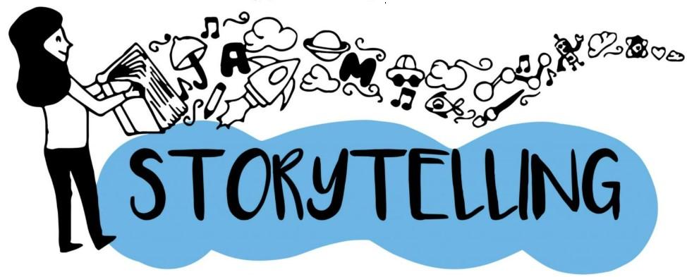 Objects flowing from book held by Storyteller