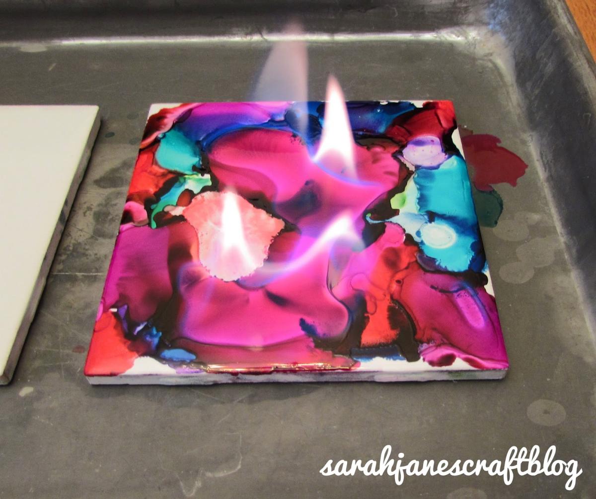 colored flaming ceramic tile craft