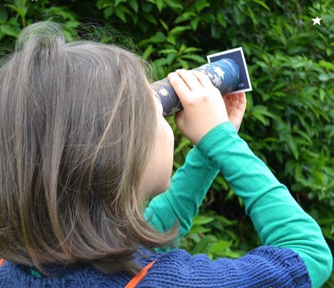 cardboard tube telescope with pinhole constellation cards