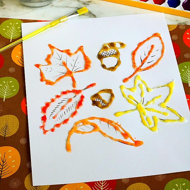 salt painted fall leaves